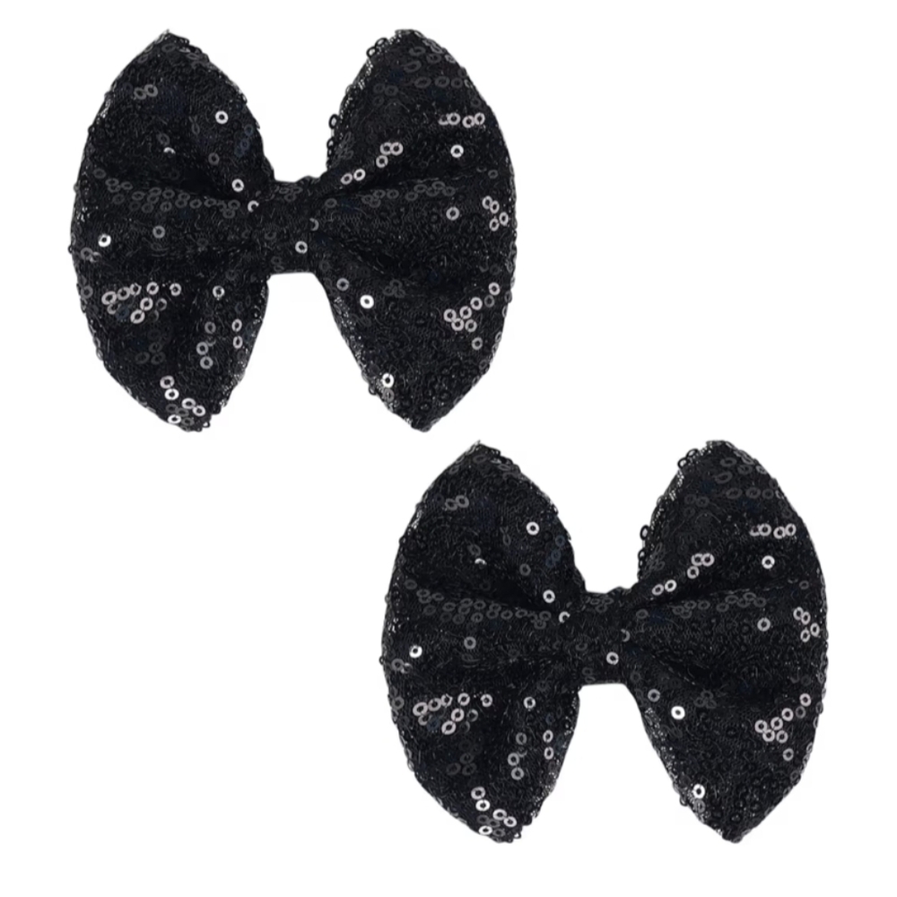 Love Fairy Black Sparkling Sequin Hair Bows 2 Pack